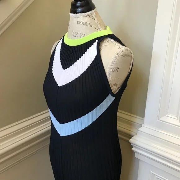NEW Versace Pleated Maxi Gown Dress Womens 38 Small Navy Blue Halter Sleeveless